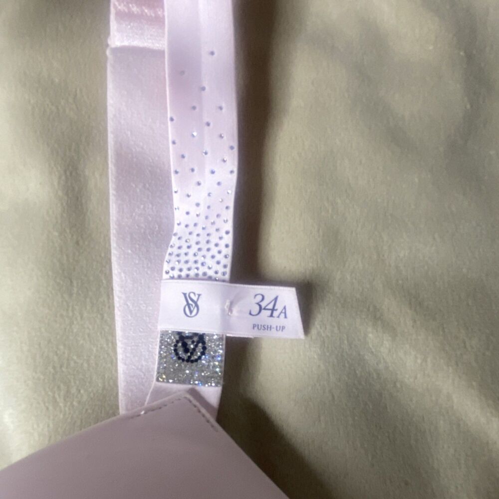 Victoria's Secret Pink Push Up Underwire Bra 34A Rhinestone Adjustable - Picture 2 of 6